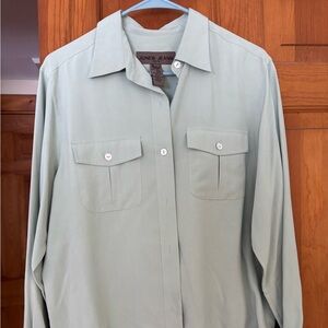 Vintage Jones Jeans Sage Green Silk Button-Down — Size 12 P — New With Tags